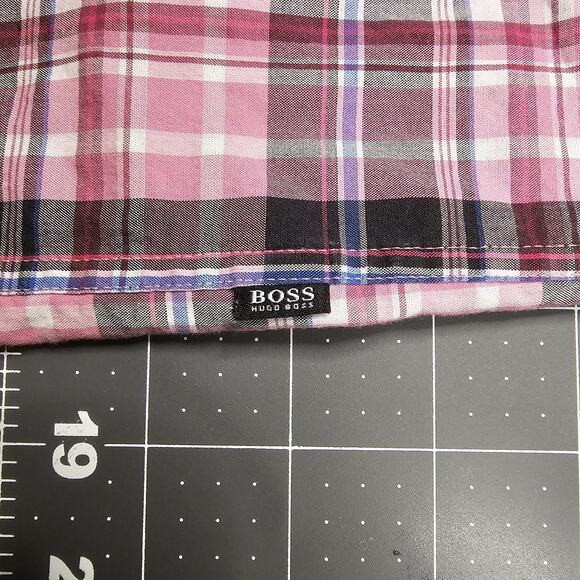 Hugo Boss Shirt Medium Plaid Dress Office Work Preppy Academia Designer - Picture 4 of 10